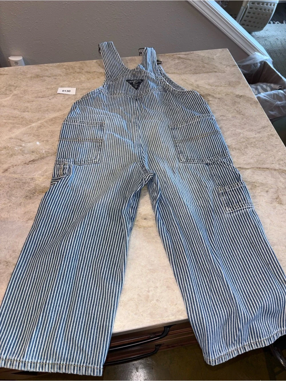 OshKosh B'gosh Blue & White Striped kids overalls